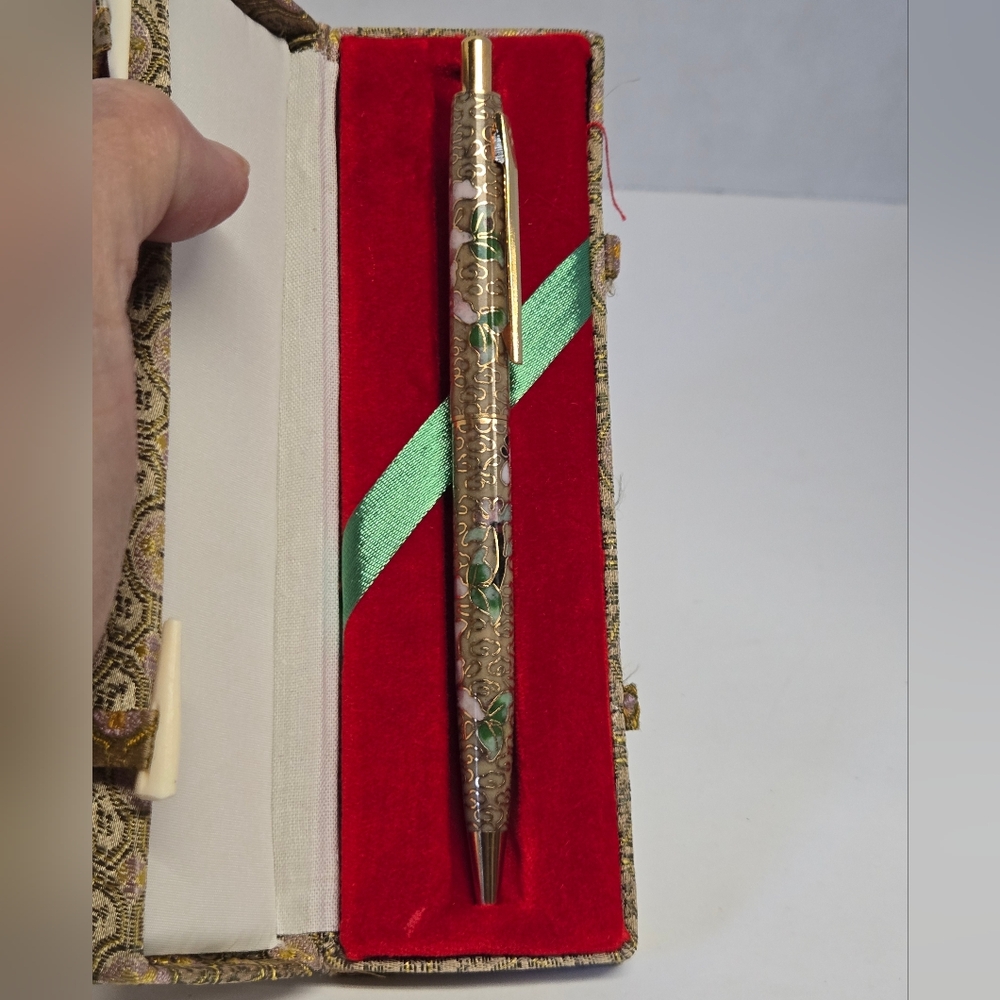 Vintage Cloisonné Gold Floral Design Pen 5 3/8" - Picture 4 of 13